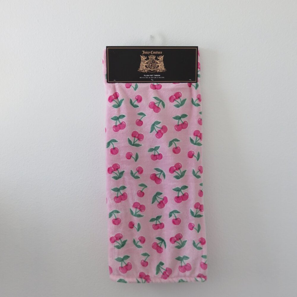 (#P-1) Juicy Couture Pink Cherry Plush Pet Throw Blanket 50 x 60" in
